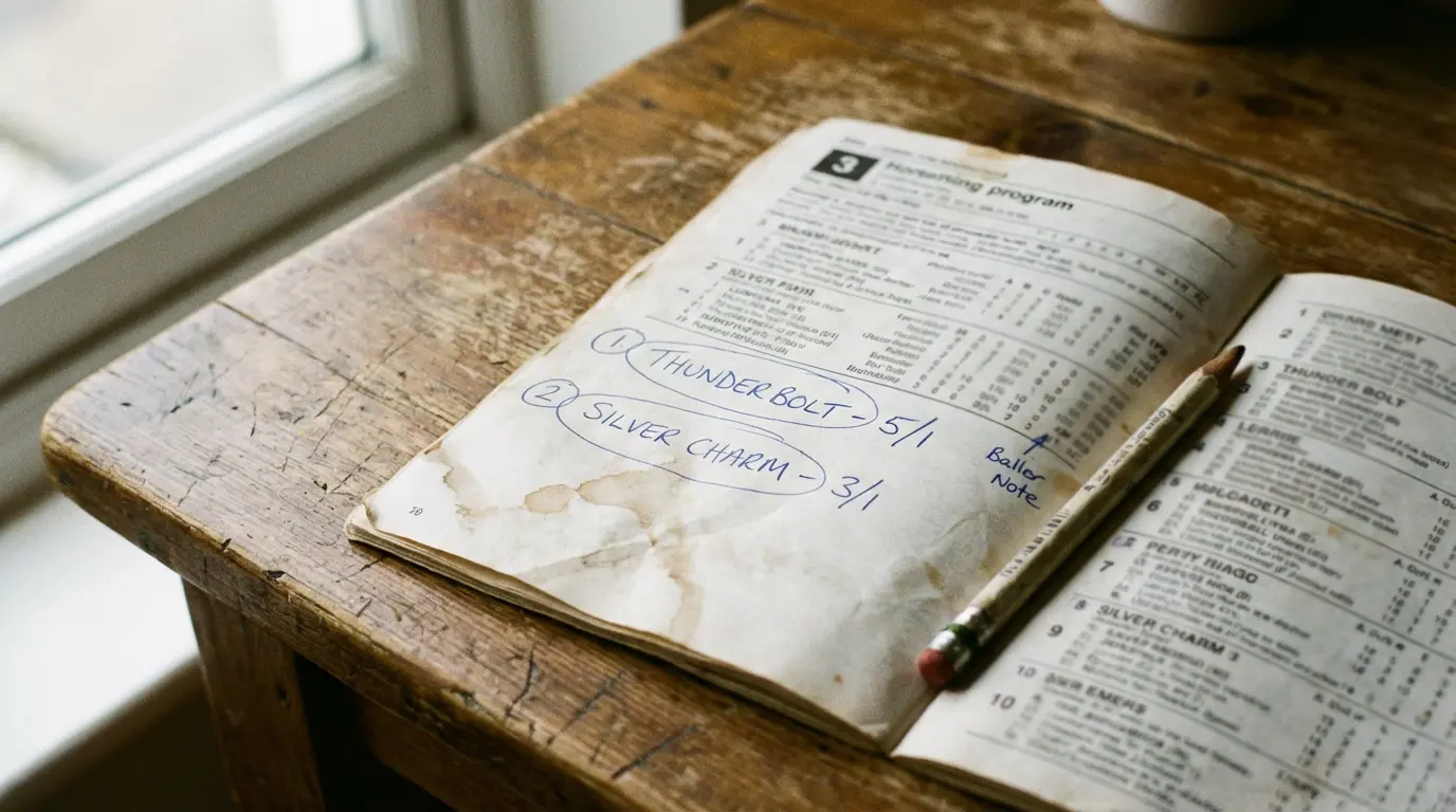 Programma di corse ippiche con annotazioni a penna e quote cerchiate